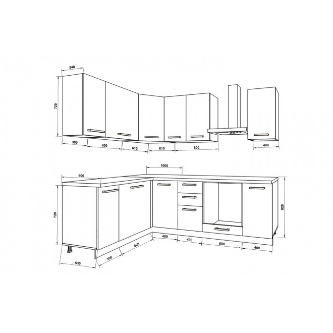 Модульный кухонный гарнитур Эстель 2,41х1,51 м