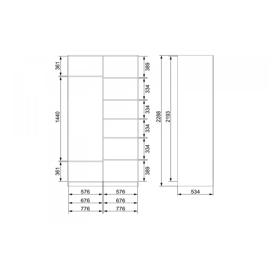 Шкаф-купе 2-дверный Cors 160х230 см, дуб Сонома