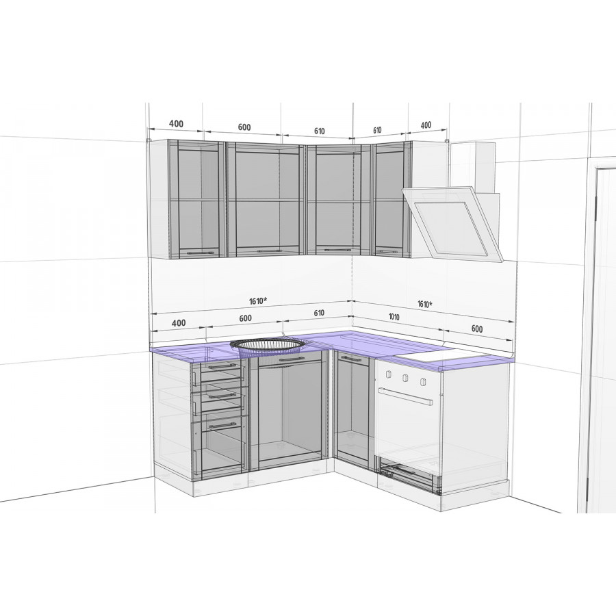 Модульный кухонный гарнитур Стелла 1,61х1,61 м