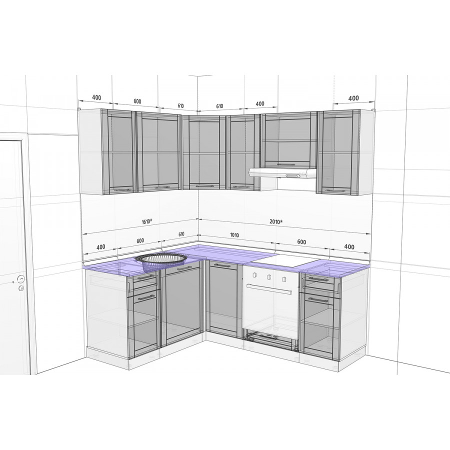 Модульный кухонный гарнитур Стелла 2,01х1,61 м