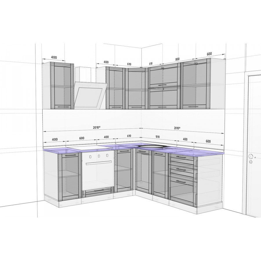 Модульный кухонный гарнитур Стелла 2,01х2,01 м