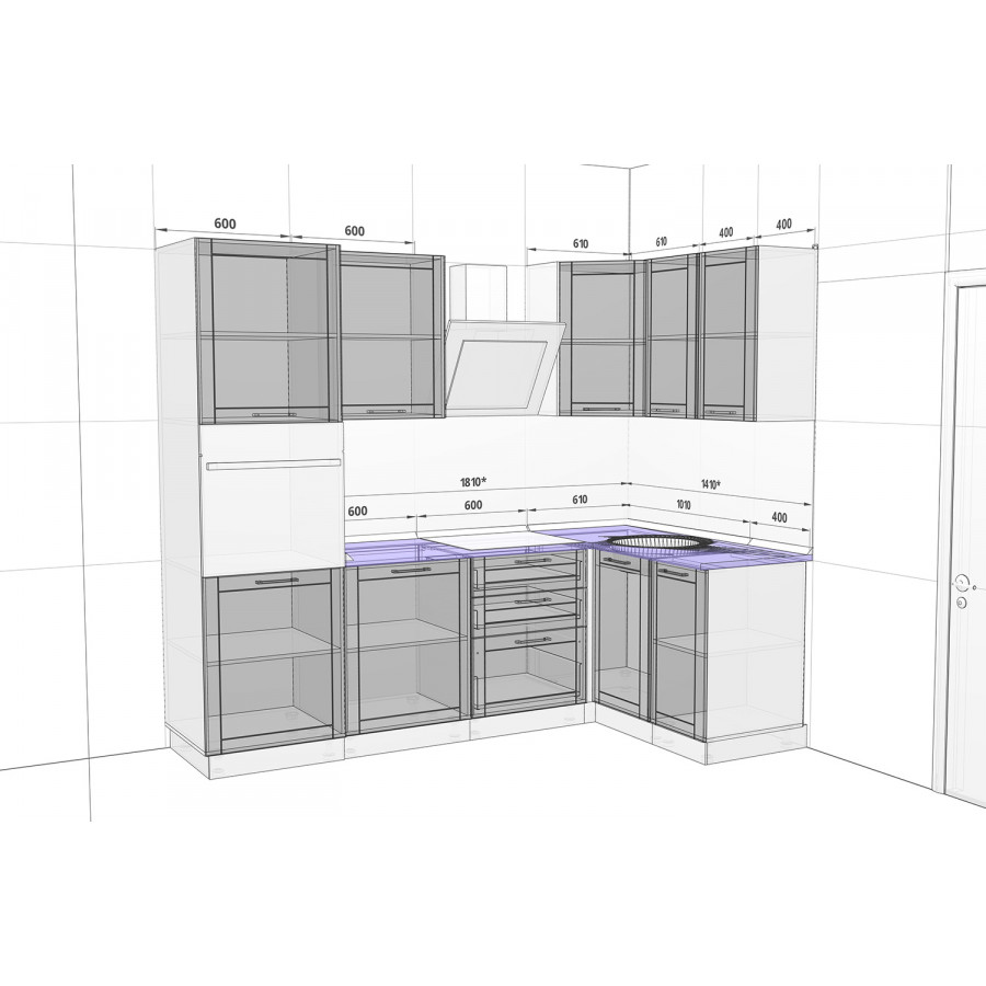 Модульный кухонный гарнитур Стелла 2,41х1,41 м