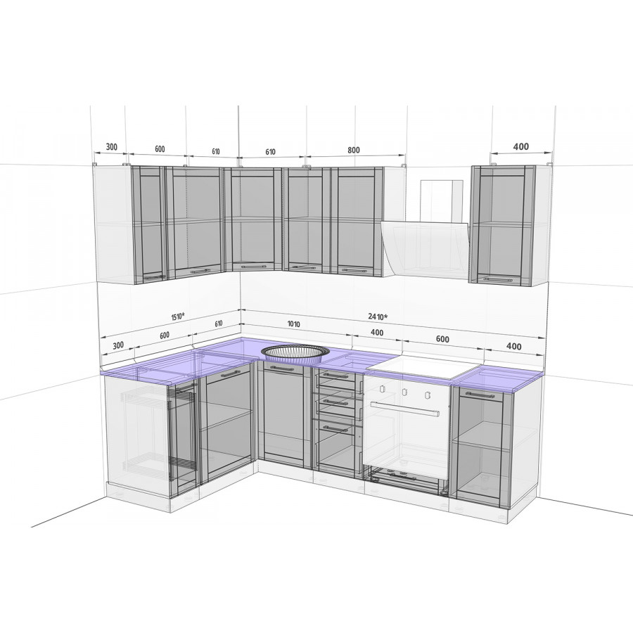 Модульный кухонный гарнитур Стелла 2,41х1,51 м