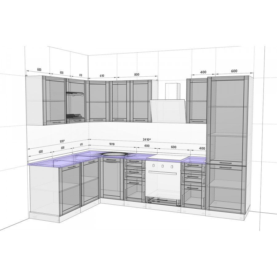 Модульный кухонный гарнитур Стелла 3,01х1,81 м