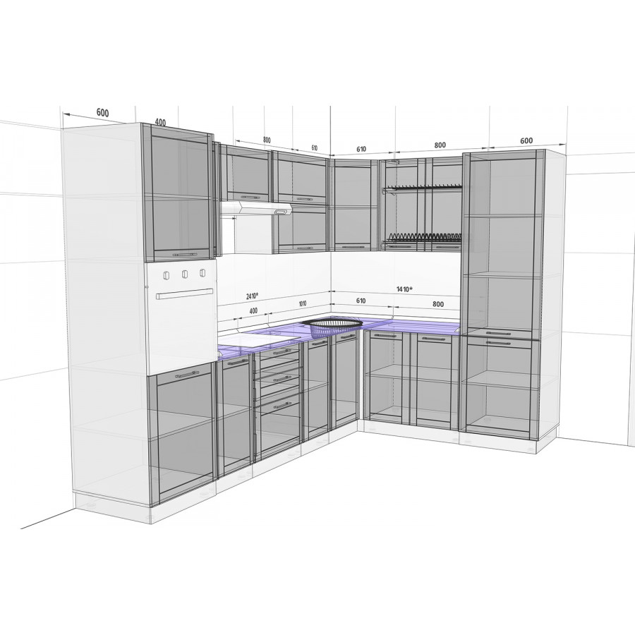 Модульный кухонный гарнитур Стелла 3,01х2,01 м