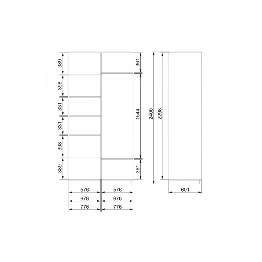 Шкаф-купе 2-дверный Slide 120х240х60 см, белый снег, с одним зеркалом