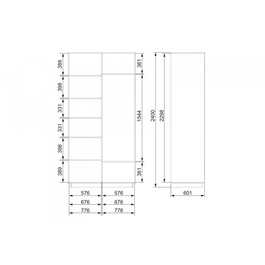 Шкаф-купе 2-дверный Slide 120х240х60 см, бетон светлый, с одним зеркалом