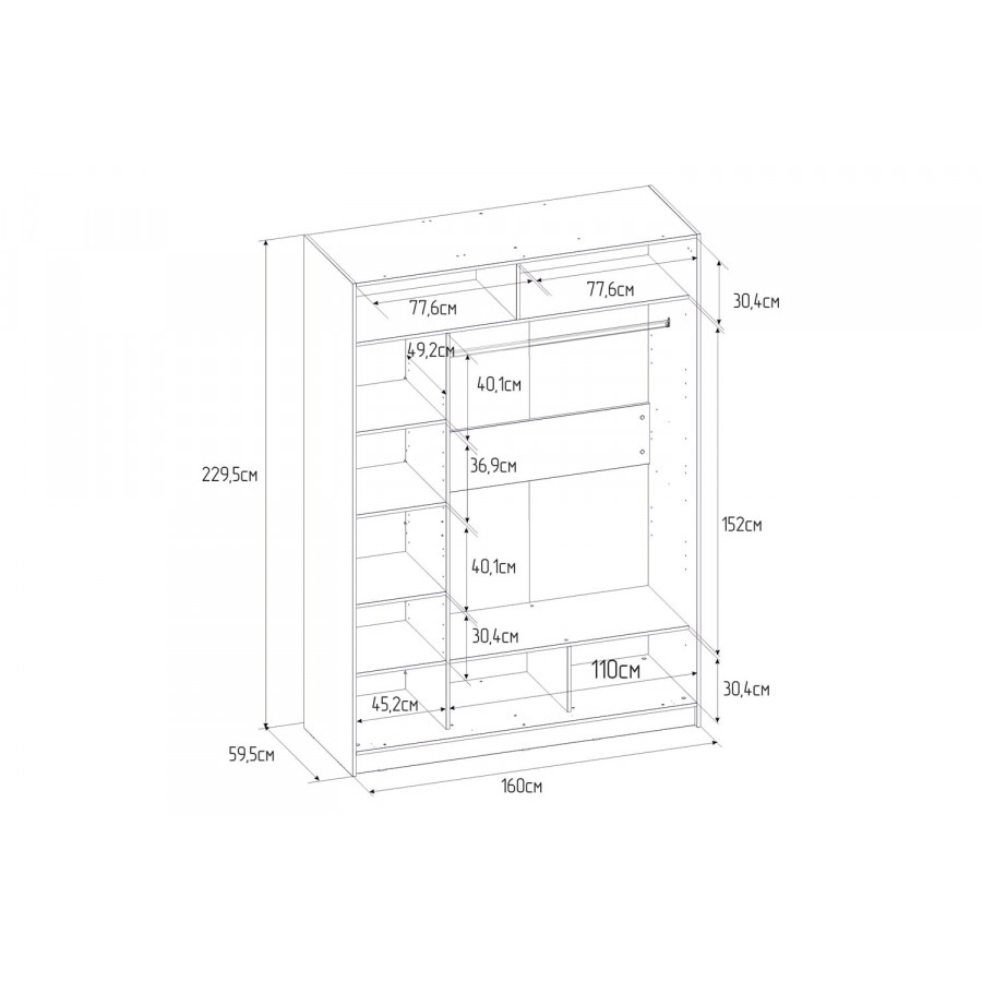 Шкаф-купе Home 160х229,5 см, дуб табачный Craft, с одним зеркалом