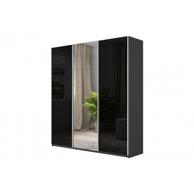 Шкаф-купе 3-дверный Cors 210х230 см, серый диамант, фасад чёрный, с одним зеркалом